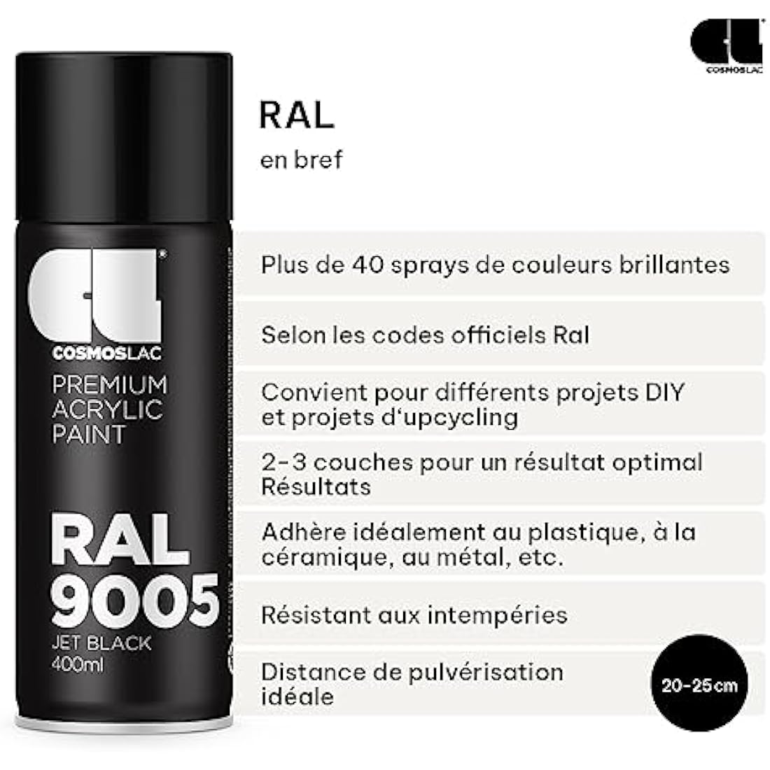 Cosmos LAC Acrylic Spray Paint | RAL 9005 Semigloss Black | 400ml