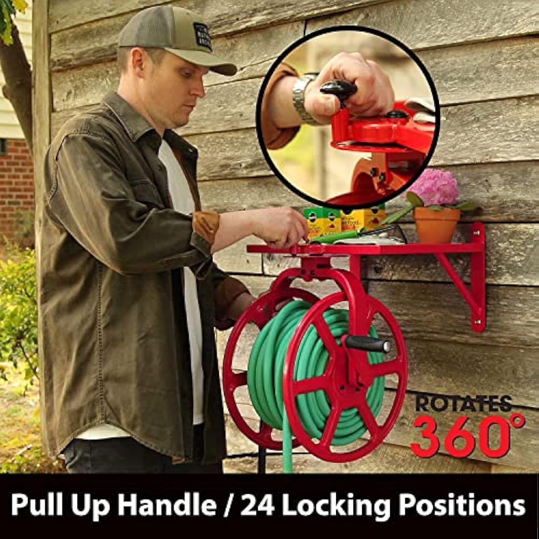 Liberty Garden Steel Hose Reel – 125-Foot Capacity with Storage Tray
