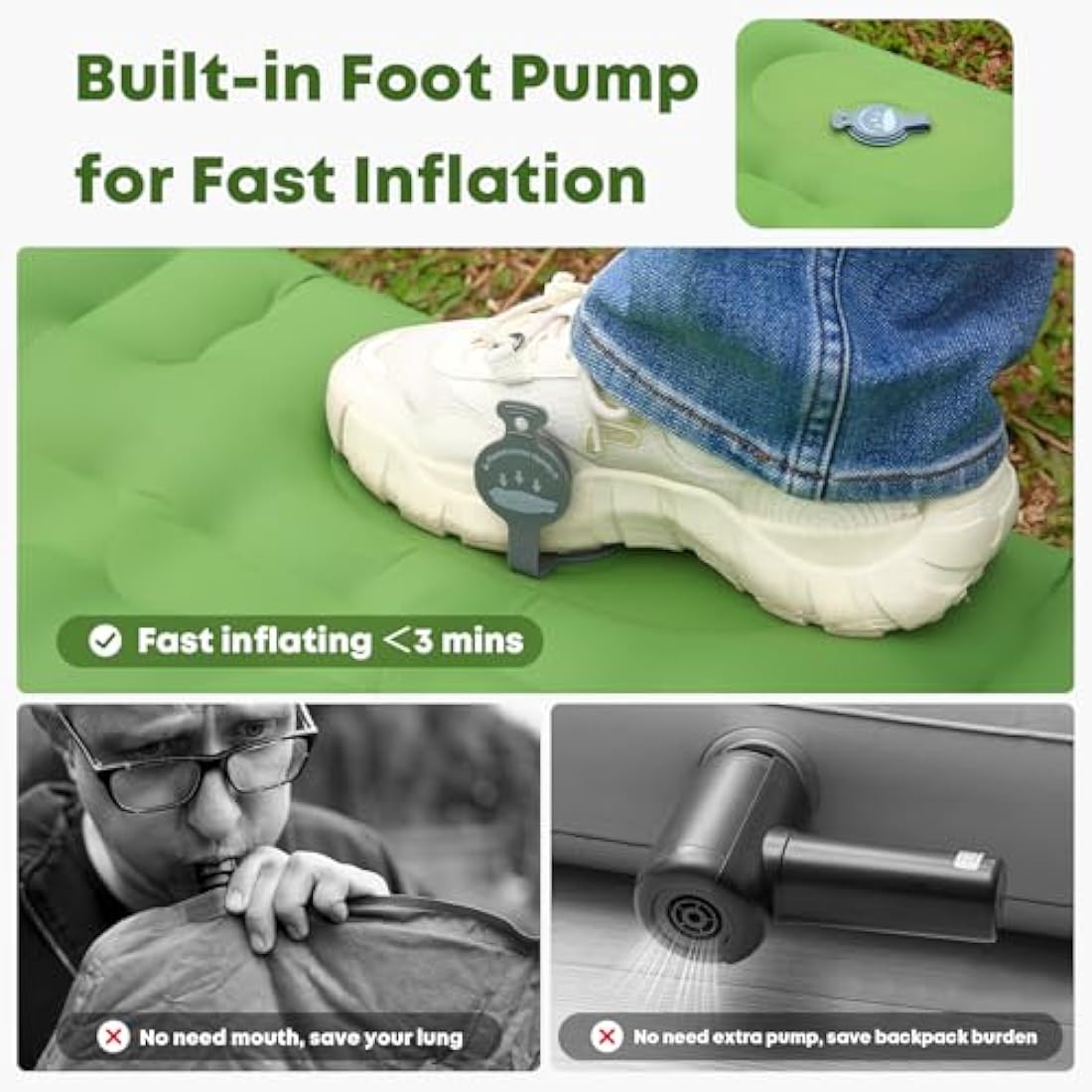 MAMBAKOTR Camping Sleeping Pad – Extra Thick Inflatable Mattress with Pump