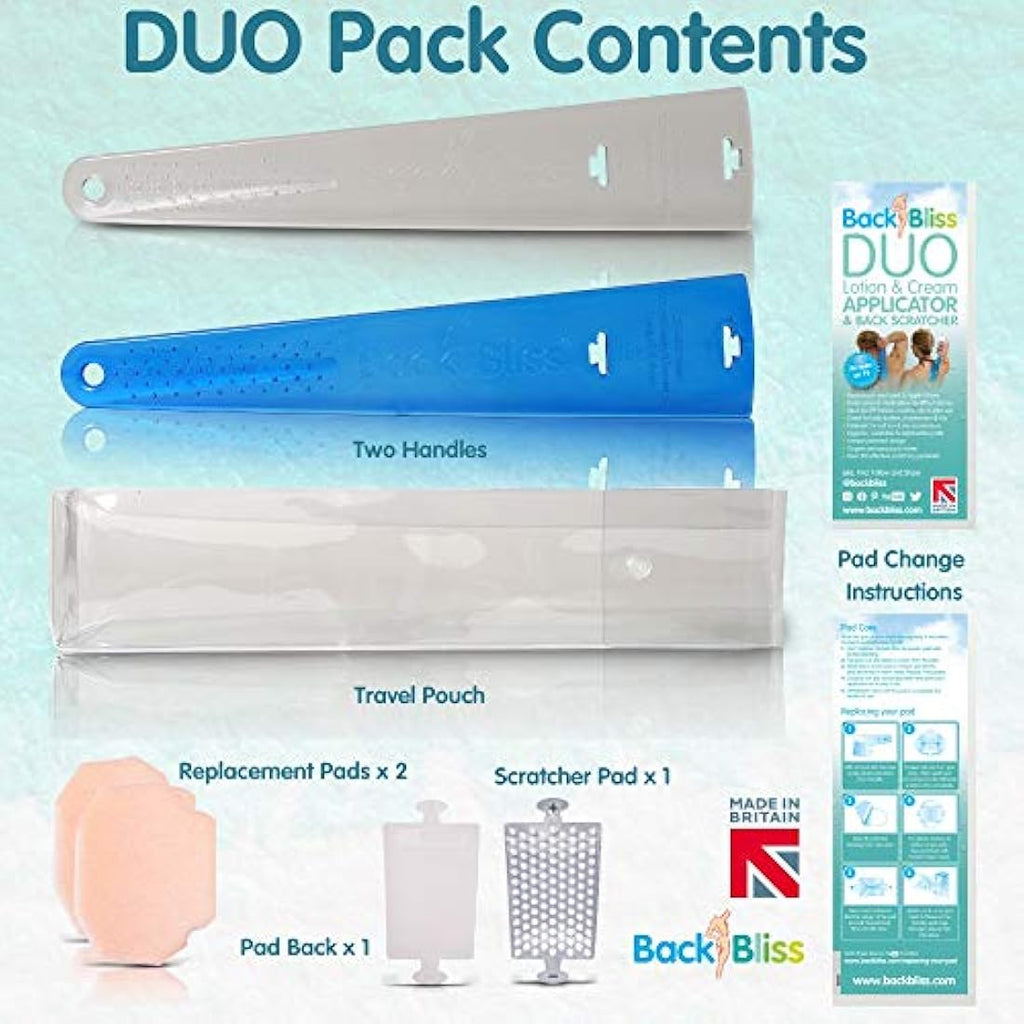 BackBliss Lotion Applicator and Back Scratcher Set - Clear Blue 2-Pack