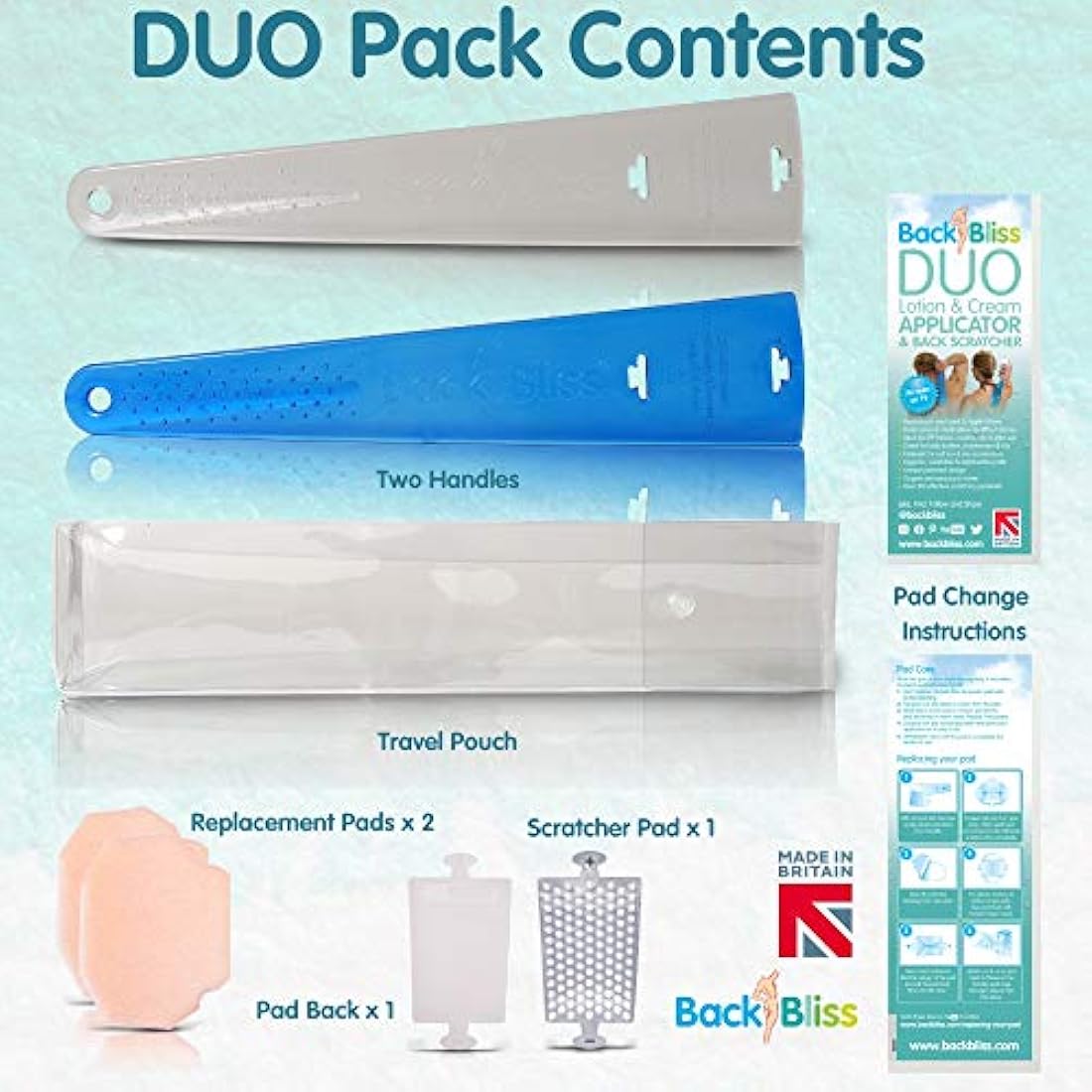 BackBliss Lotion Applicator and Back Scratcher Set - Clear Blue 2-Pack