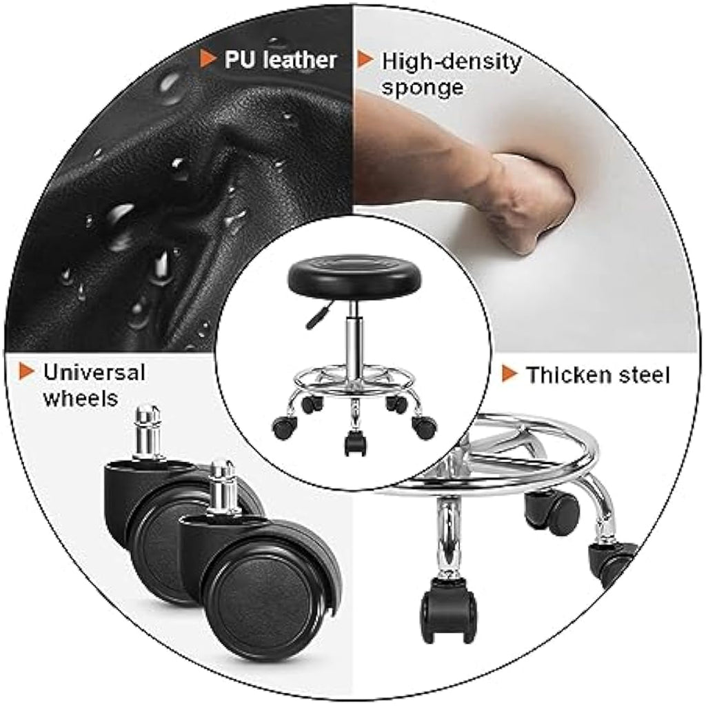 KKTONER PU Leather Rolling Stool - Adjustable Swivel Salon Task Chair