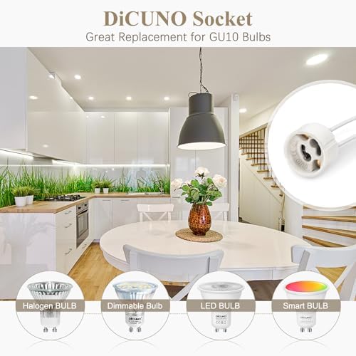 DiCUNO GU10 Lamp Holder – Ceramic Base Heat-Resistant Connector, 50-Pack