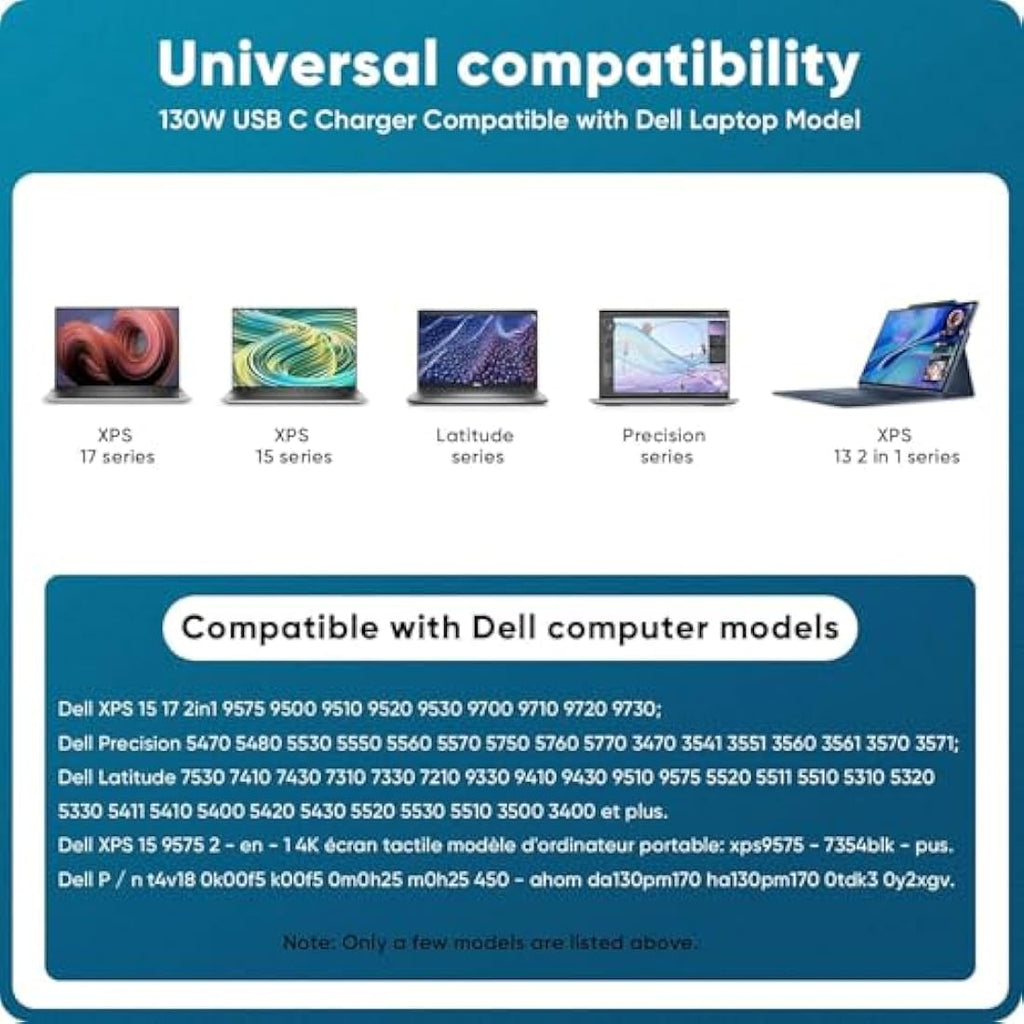 130W USB C Laptop Charger for Dell XPS, Precision & Latitude | Jolof Store