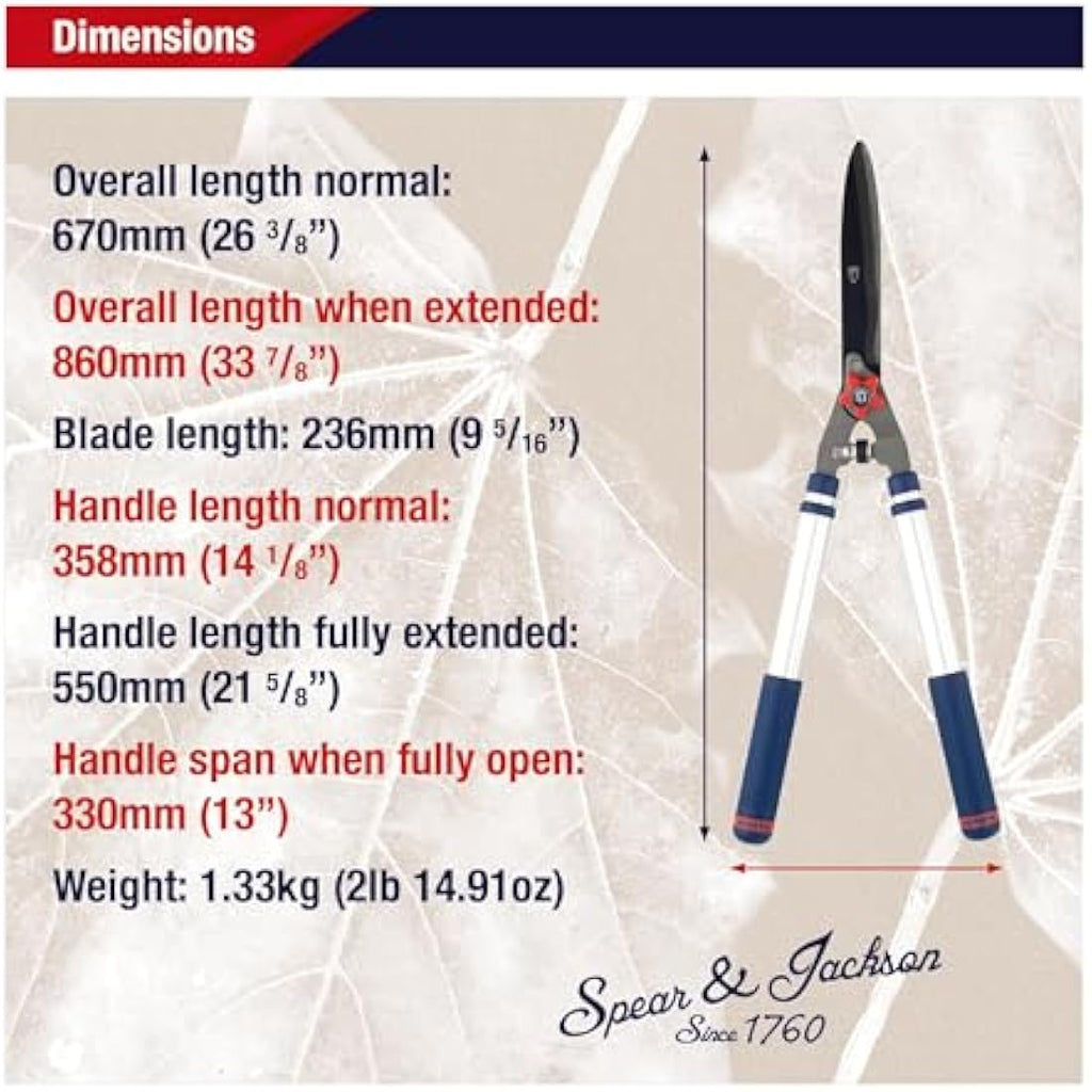 Spear & Jackson Telescopic Hedge Shears – Carbon Steel Blades, Blue