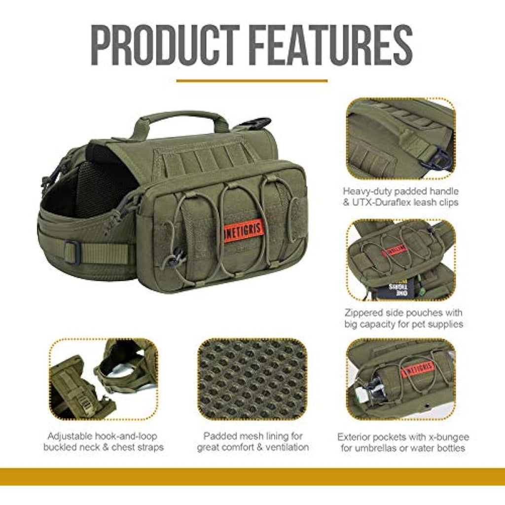 OneTigris Mammoth Dog Backpack 2.0 – Durable 1000D Nylon Hiking Saddlebag