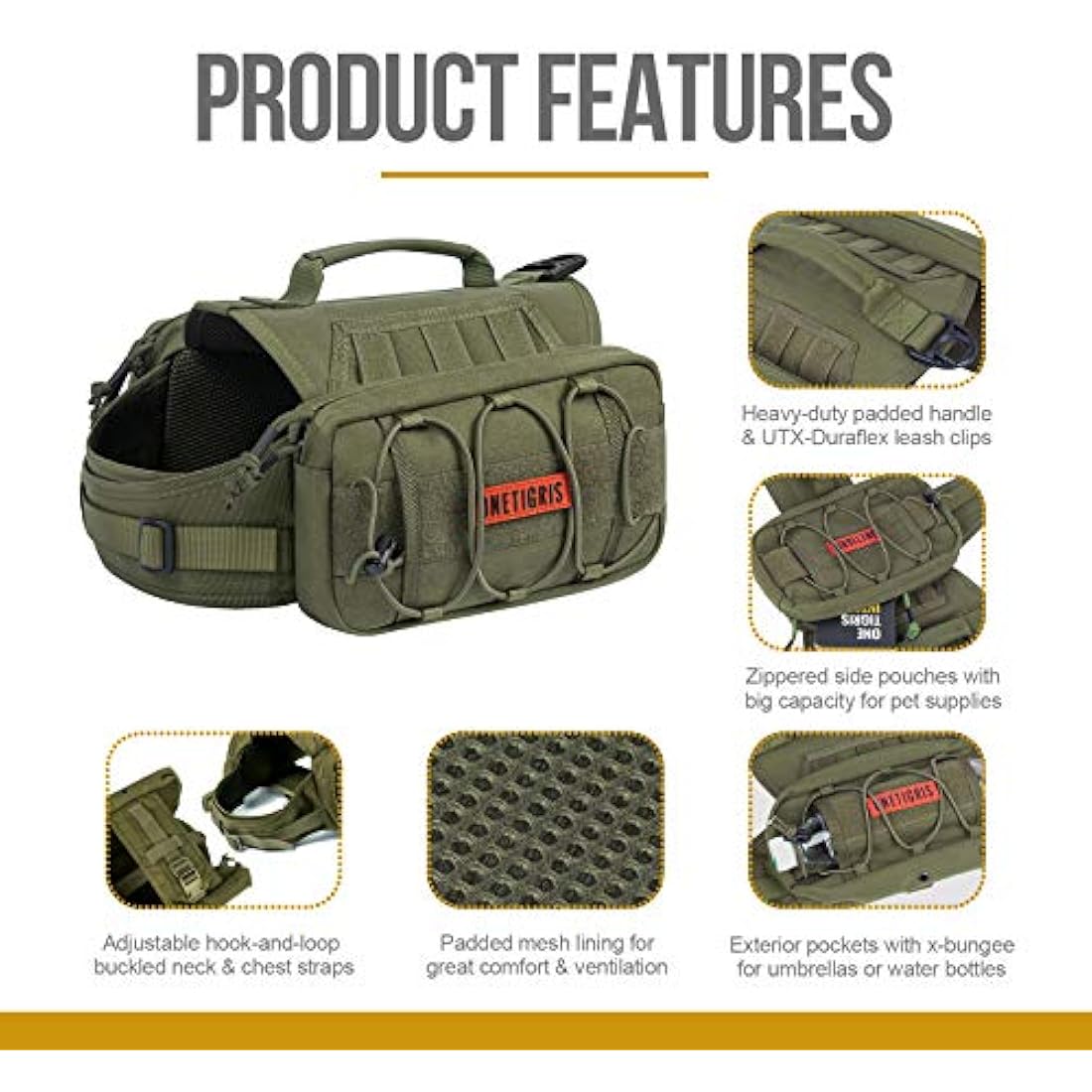 OneTigris Mammoth Dog Backpack 2.0 – Durable 1000D Nylon Hiking Saddlebag