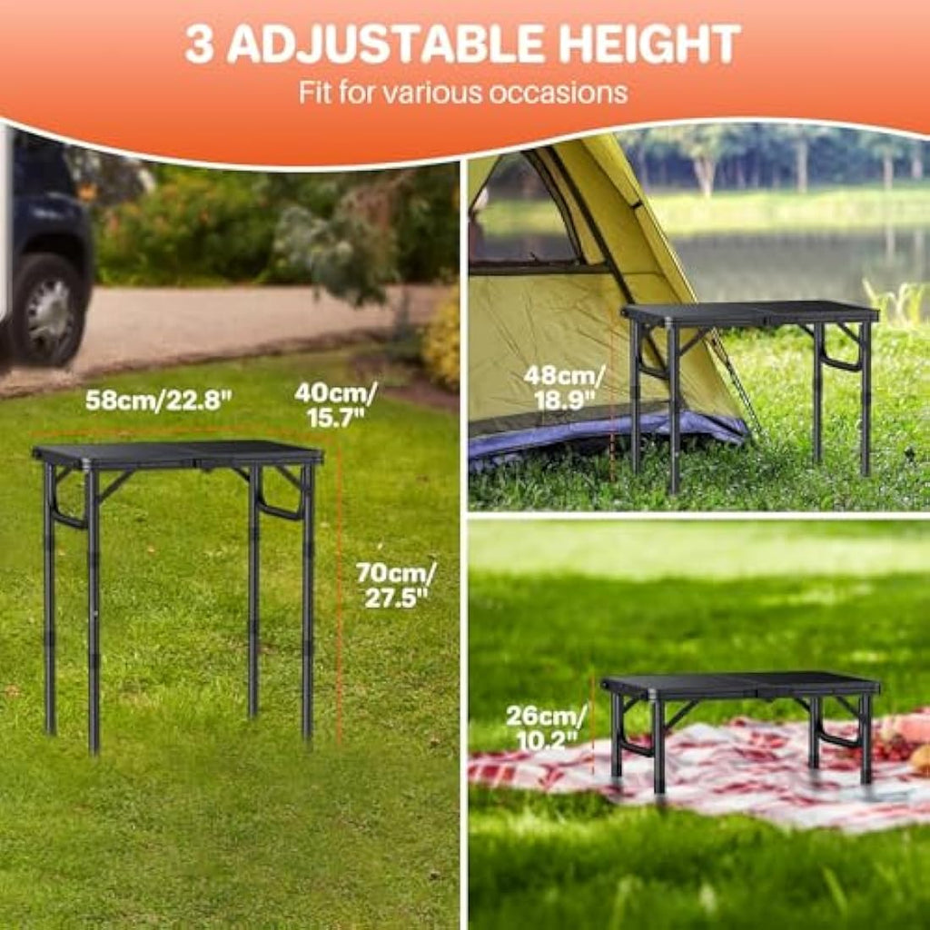FUNYKICH 2ft Folding Camping Table | 3-Height Adjustable Aluminum - Black