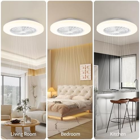 BKZO Modern LED Ceiling Fan with Light | 24 Speeds & Dimmable – White