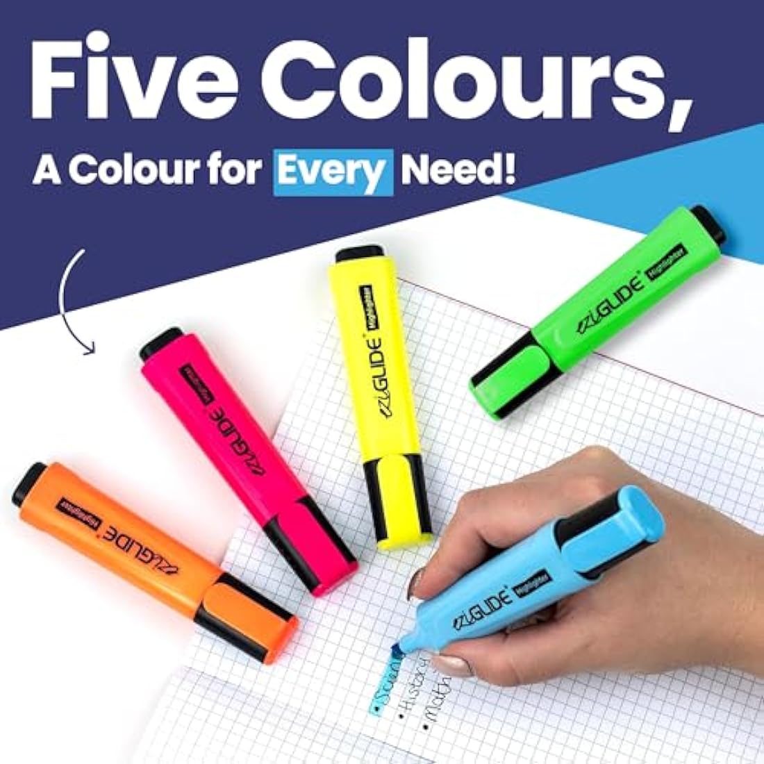 Eziglide Highlighter Pens 48-Pack | 5 Neon Colors Chisel Tip Markers