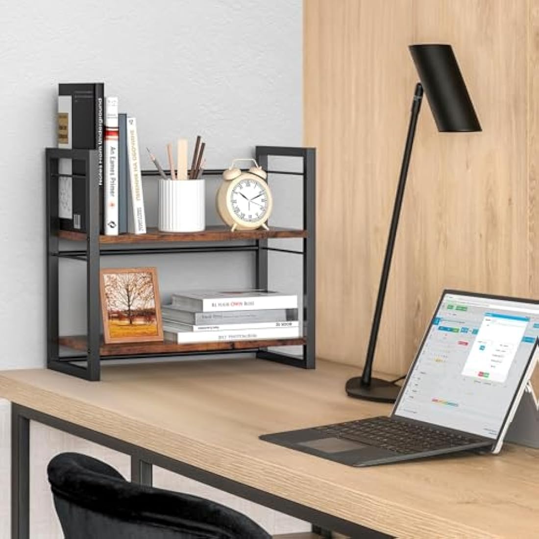 Wood Desktop Bookshelf – 2-Tier Office Desk Shelf Organizer