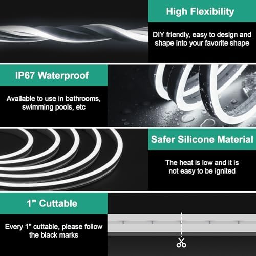 Lucienstar 10M Cool White LED Neon Strip Light - 24V IP67 Waterproof
