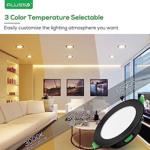 ALUSSO LED Recessed Downlights – 7W Ultra Slim IP44 Dimmable Black, 6 Pack