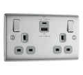 BG Electrical 45W Double Wall Socket | Brushed Steel USB A & C