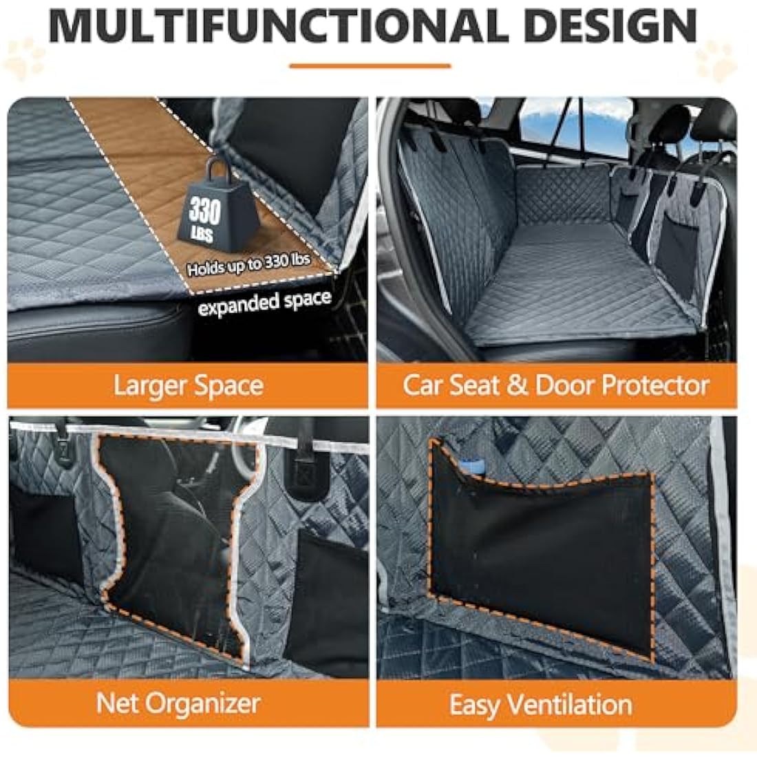 ANOSOSPECIAL Dog Car Seat Extender – Waterproof Pet Hammock for SUV, Grey