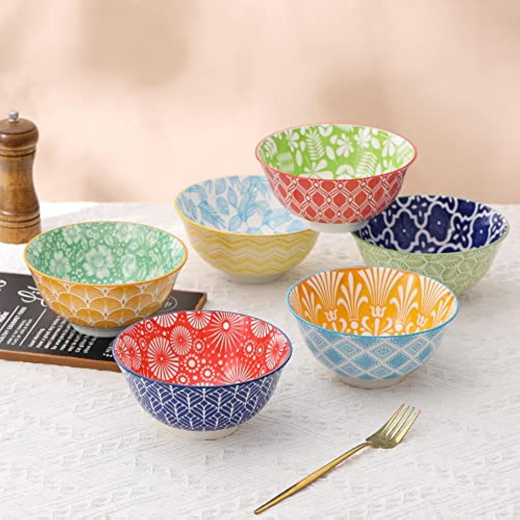 AHX Ceramic Cereal Bowls Set of 6 – 23oz Colorful Geometric Soup Bowls