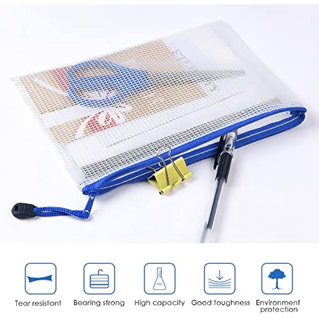 Vicloon A5 Mesh Document Wallets | 10Pcs Waterproof Zipper File Bags