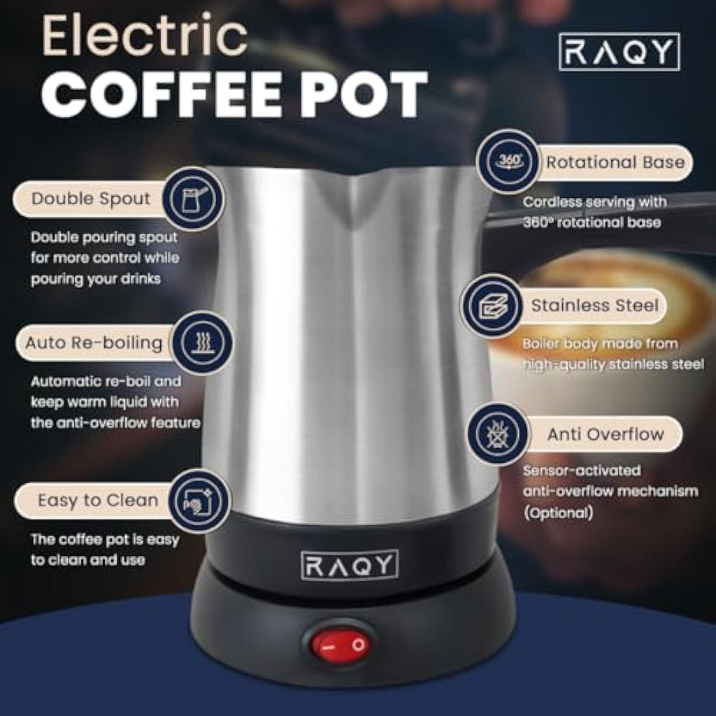RAQY Electric Turkish Coffee Maker | 500ml Stainless Steel Boiler
