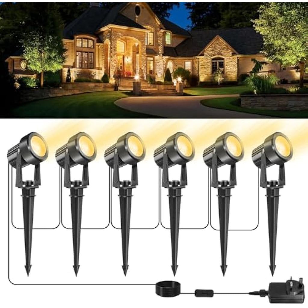 NATPOW 6-in-1 Garden Spot Lights – IP65 Waterproof Warm White LED Landscape