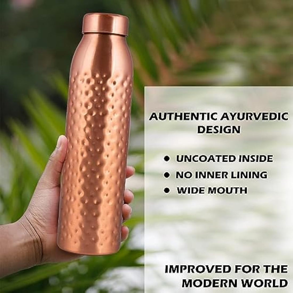 Hammered Copper Water Bottle 1L - Ayurvedic Vessel (6 Pack)