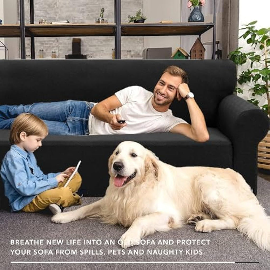 XINEAGE Stretch Sofa Cover – 4 Seater Jacquard Couch Slipcover, Black