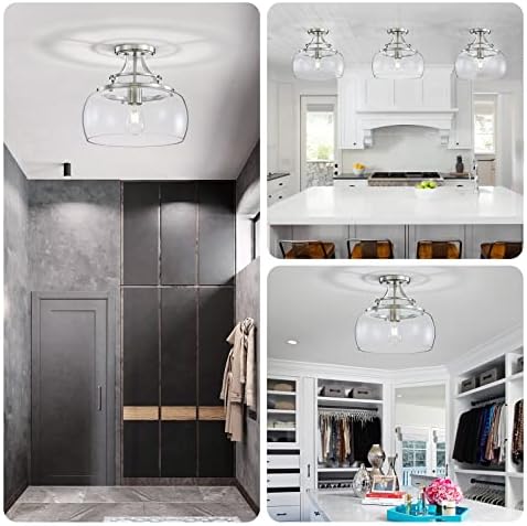 WUZUPS Industrial Round Glass Chandelier – Brushed Nickel Farmhouse Light