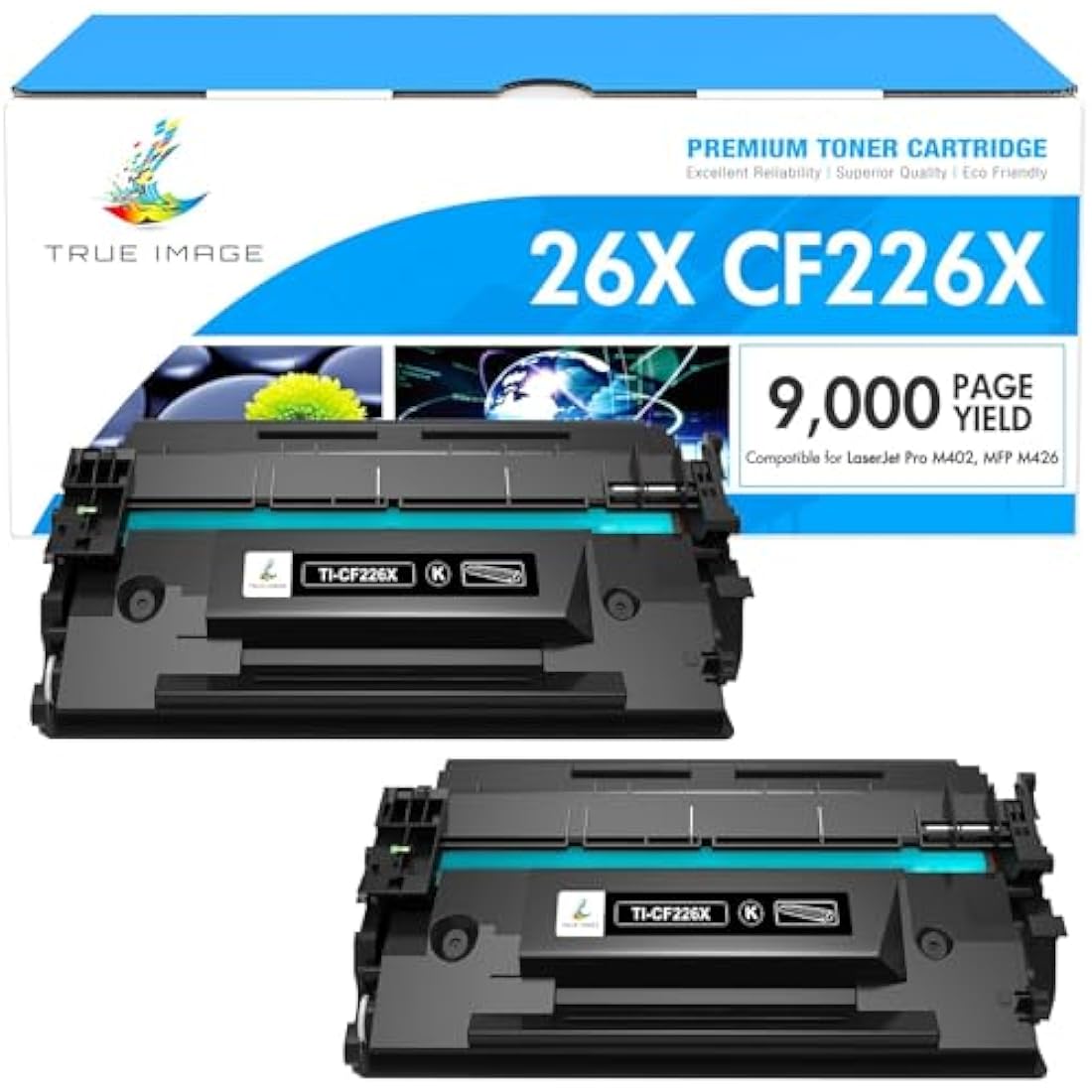 True Image HP 26X CF226X Compatible High-Yield Black Toner, 2-Pack