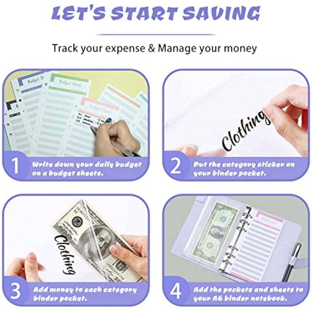 ChangWanna A6 Budget Binder - PU Leather Money Organiser with Cash Envelopes