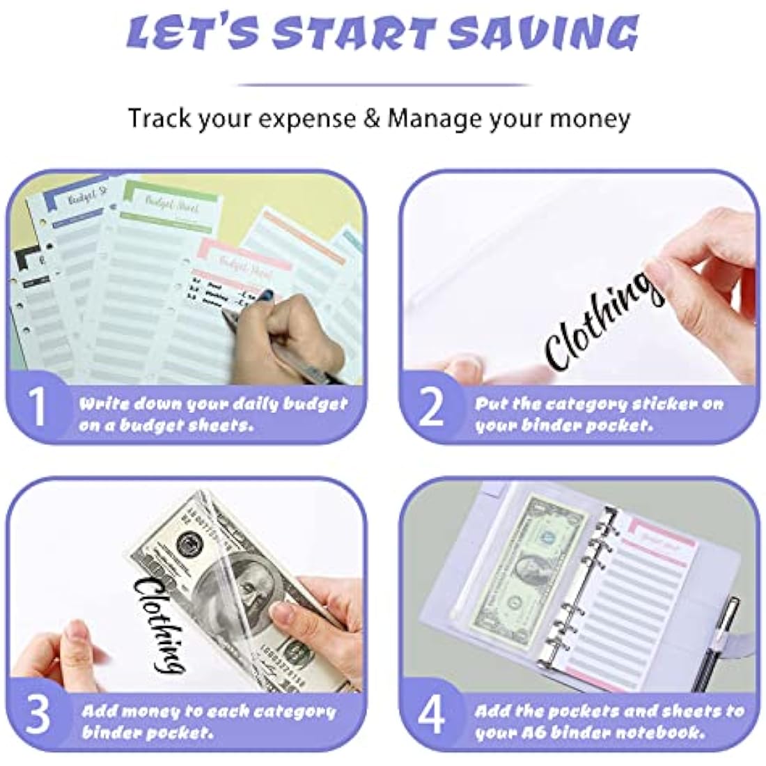 ChangWanna A6 Budget Binder - PU Leather Money Organiser with Cash Envelopes
