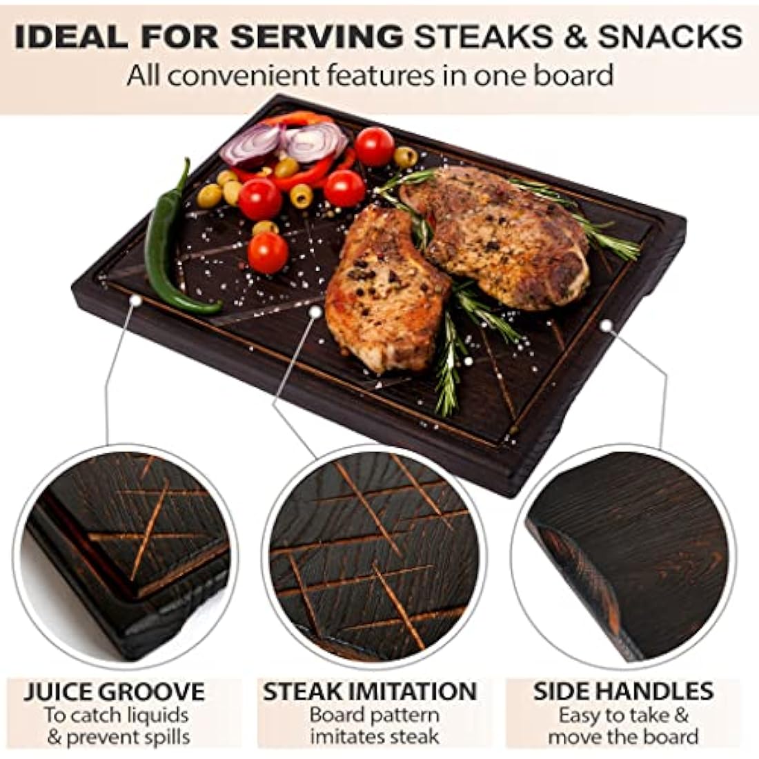 Extra Large Oak Steak Serving Board – 16 x 12 Carving Platter