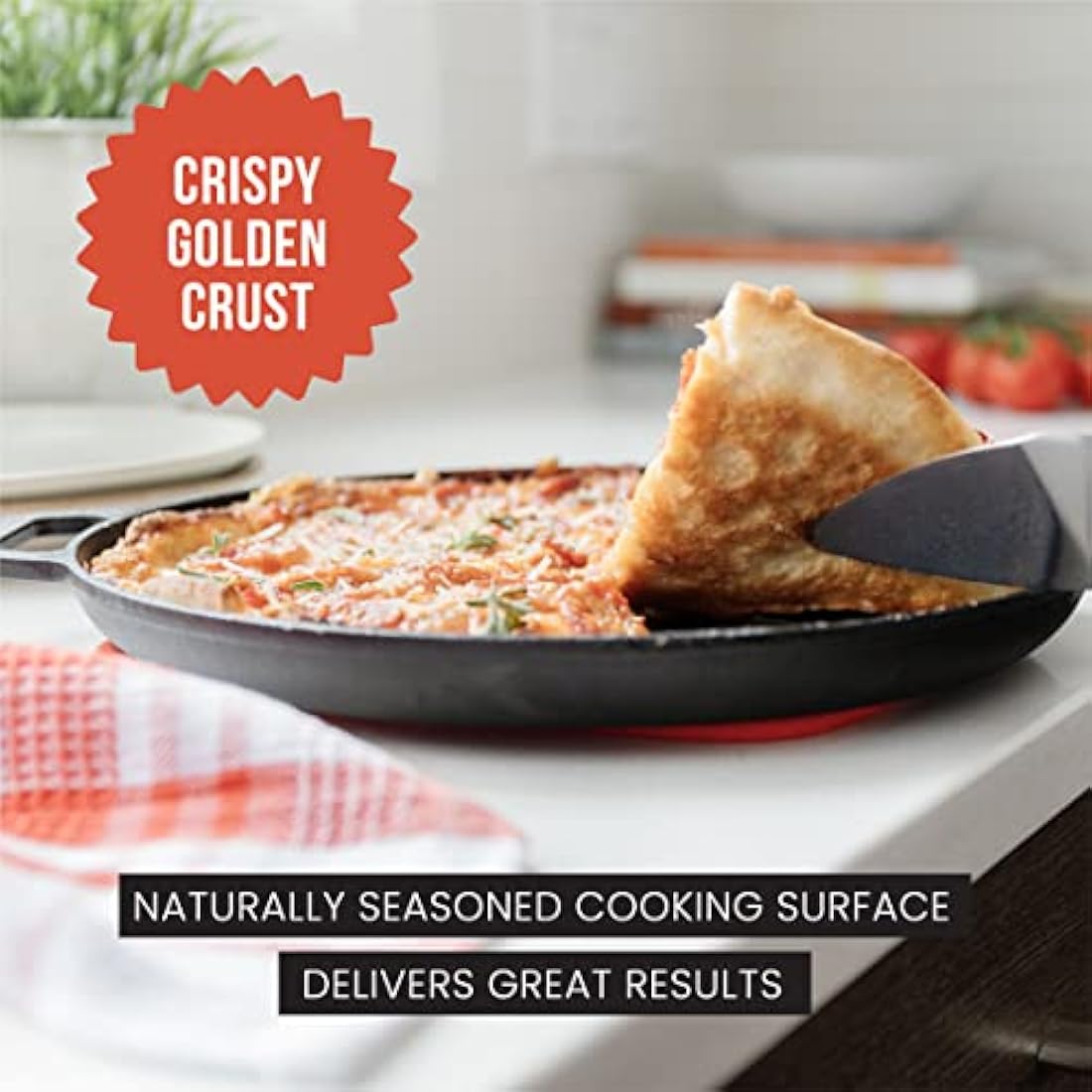 Chef Pomodoro 12-Inch Cast Iron Pizza Pan | Pre-Seasoned Griddle Skillet