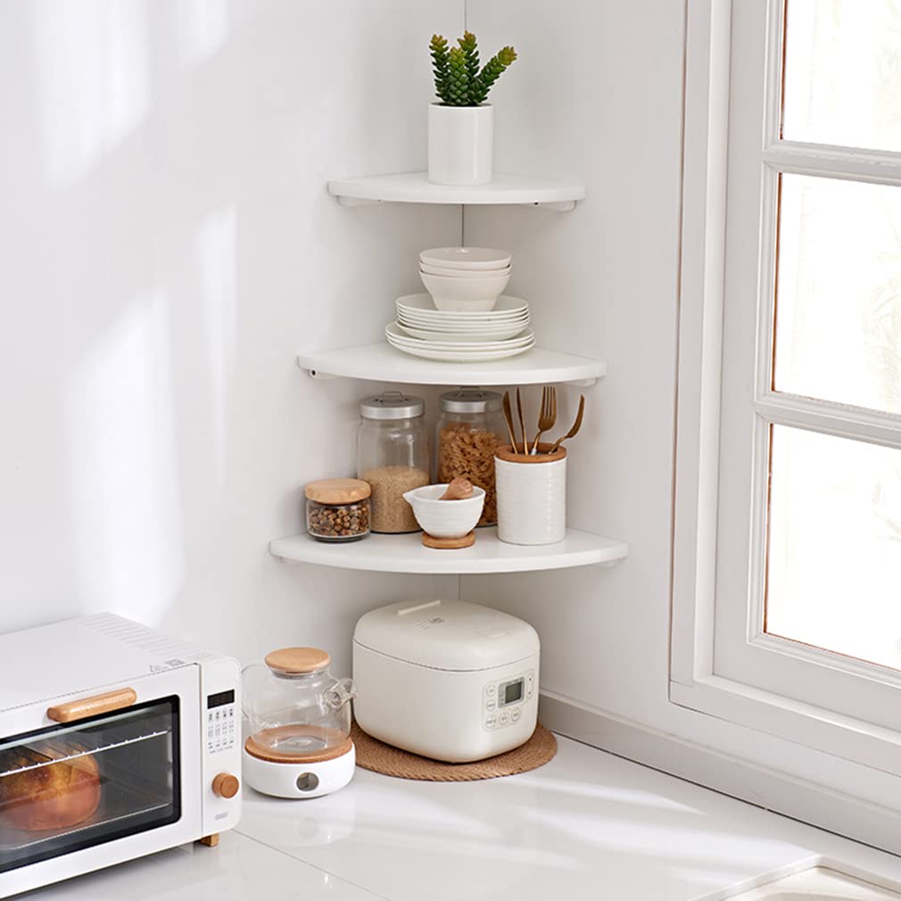 GIEANOO 16-Inch Solid Oak Wood Floating Corner Shelf with Wire Hole