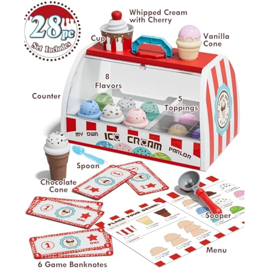 Lehoo Castle 28pcs Ice Cream Shop Play Food Set - Montessori STEM Toy