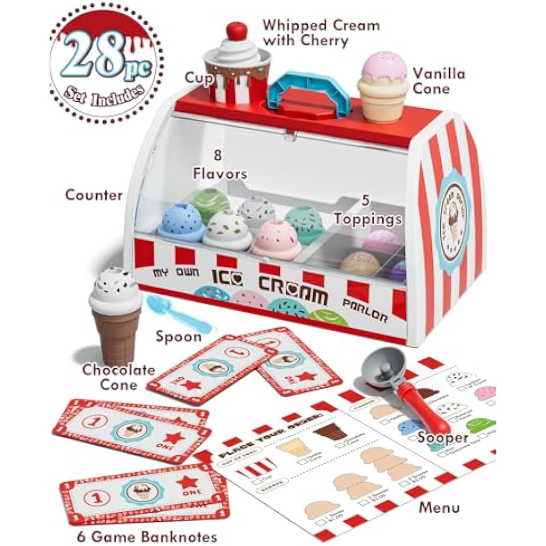 Lehoo Castle 28pcs Ice Cream Shop Play Food Set - Montessori STEM Toy