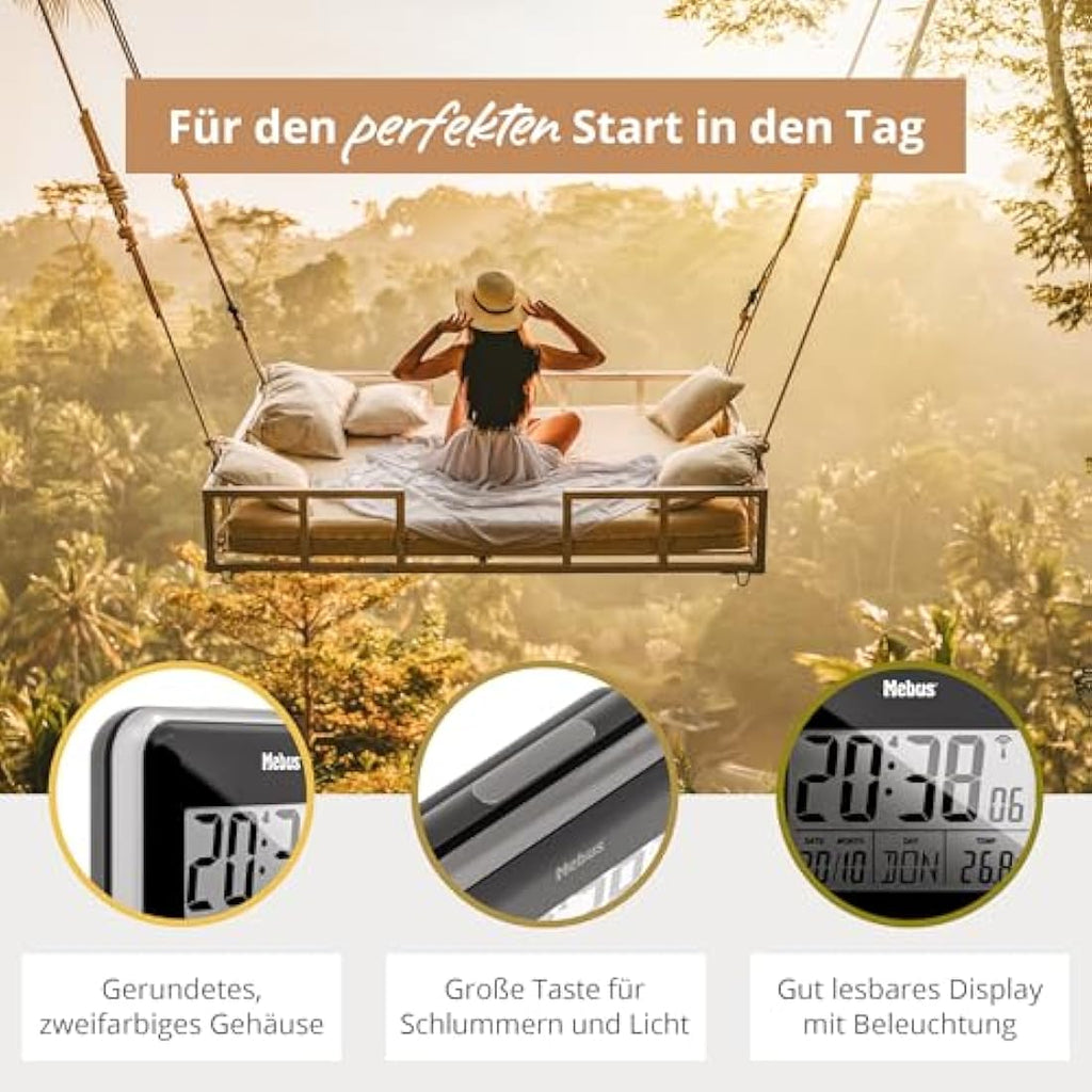 Mebus Radio Alarm Clock with Projection and Thermometer – Black
