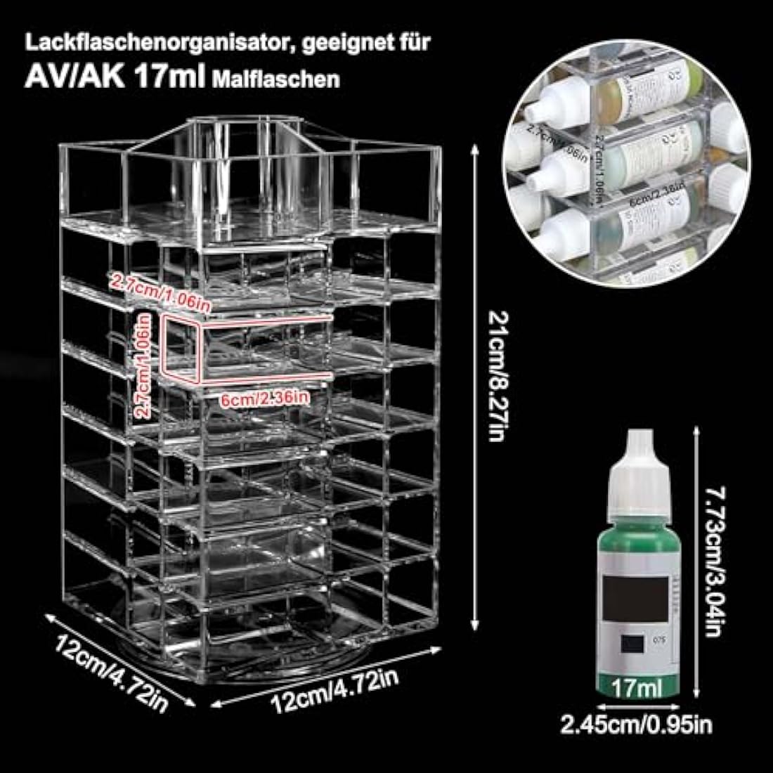 Evemodel 6-Tier Acrylic Spinning Paint Rack Organizer - 84 Bottle Holder