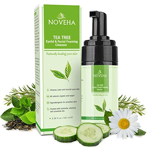 Noveha Tea Tree Eyelid Foaming Cleanser | Natural Face Wash for Dry Eyes
