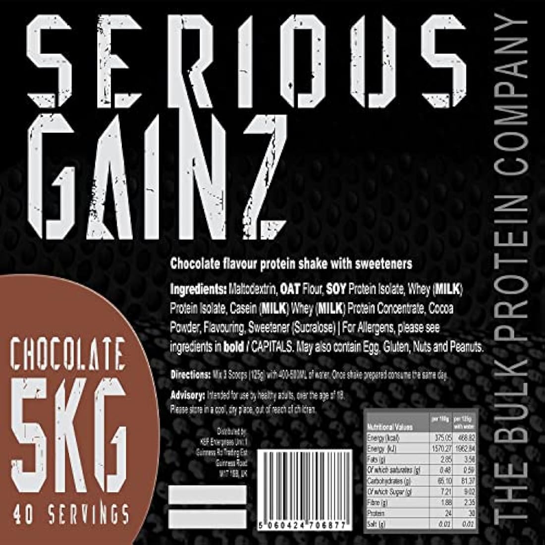 The Bulk Protein Company Serious Gainz Mass Gainer - Chocolate, 5kg