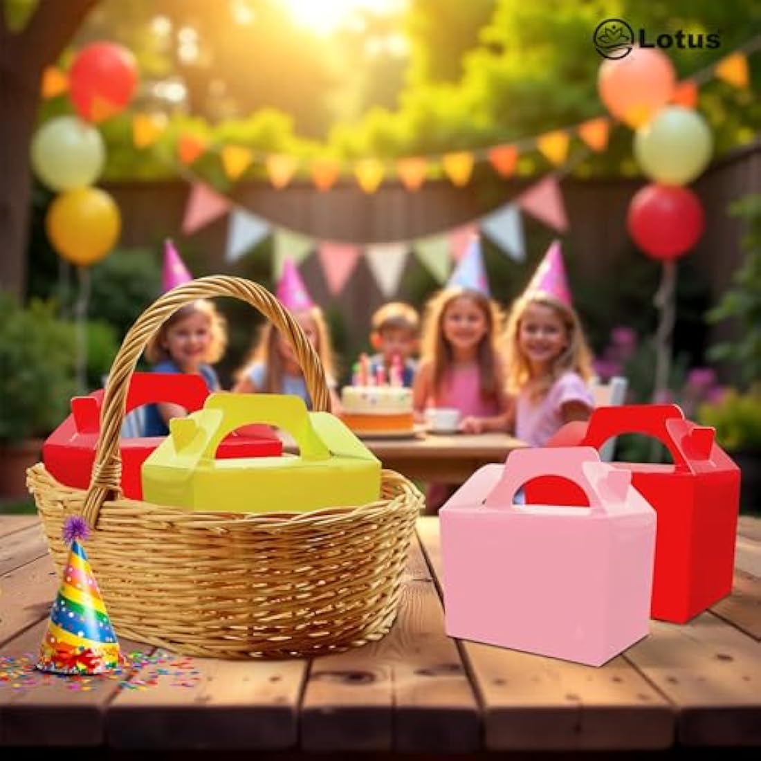 Lotus Red Children's Party Food Boxes - Recyclable Meal Carry Bag (50 Pack)