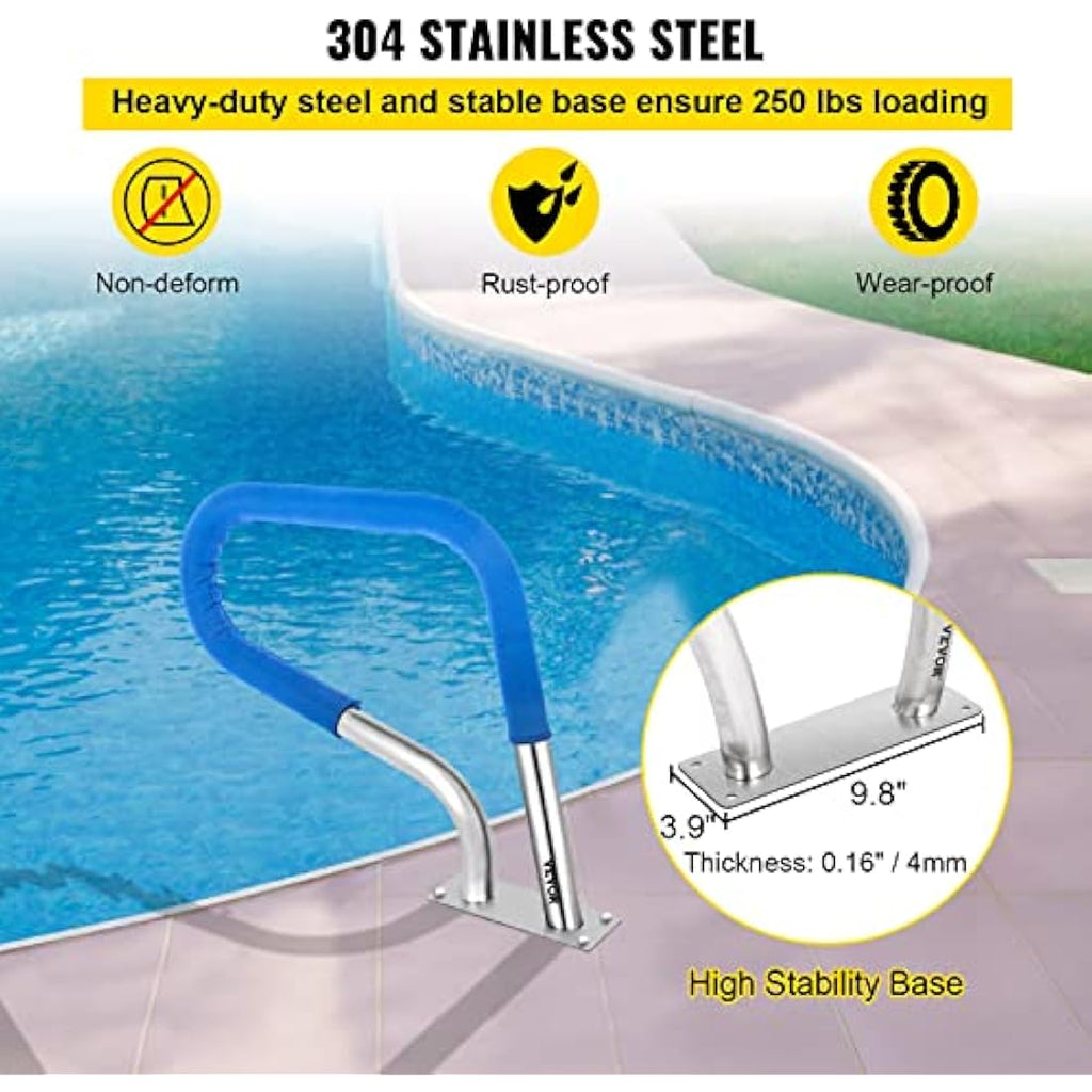 VEVOR Pool Handrail – 304 Stainless Steel Rail with Blue Grip Cover