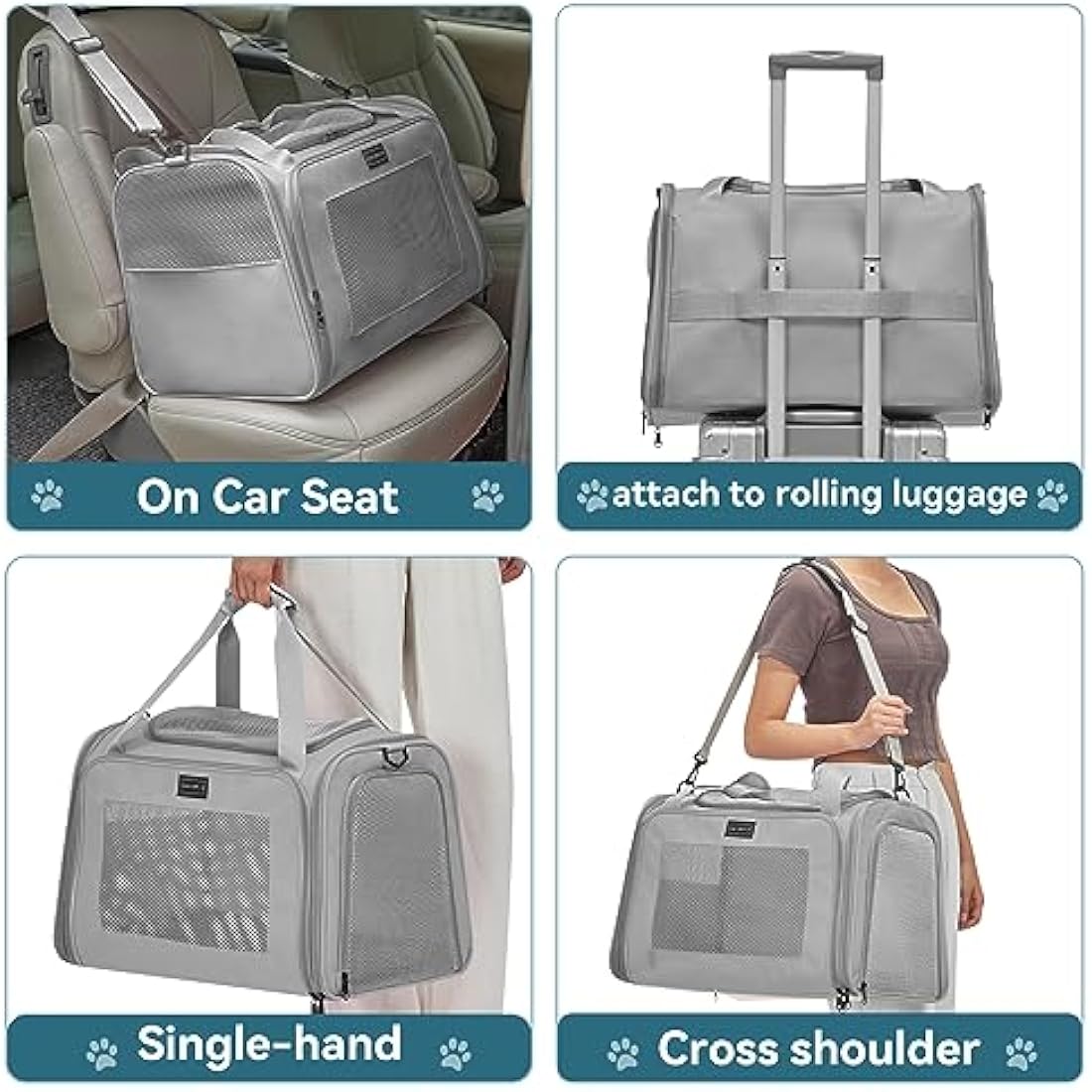 Petsfit Large Cat Carrier – Collapsible Soft Dog Travel Bag, Grey