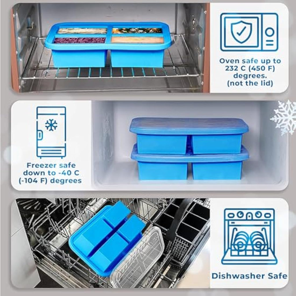 Ozwen Silicone Soup Freezer Tray with Lid – 1-Cup Meal Prep Moulds, 2-Pack