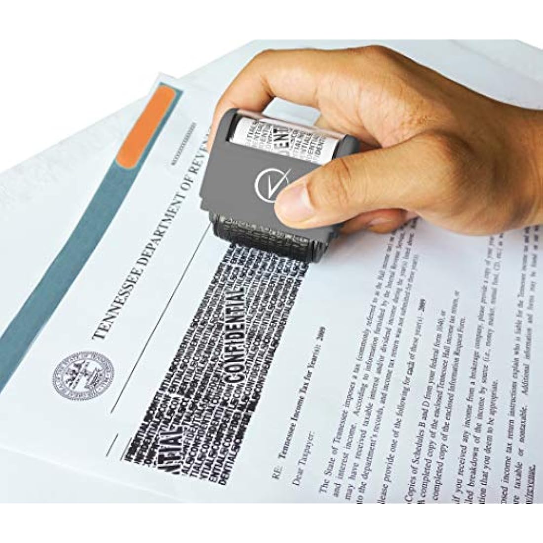 Vantamo Identity Theft Protection Roller Stamp with 6 Refills – Gray