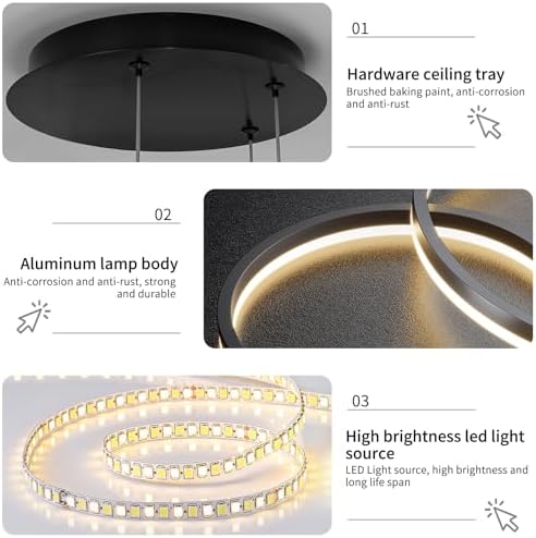 Jolof Store Modern 3-Ring LED Pendant Light | Dimmable 40+60+80cm Chandelier