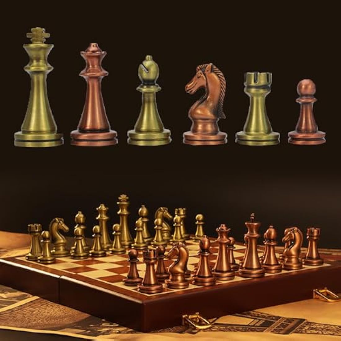 Jolof Store Luxury Metal Chess Set – Portable Folding Bronze Board Game