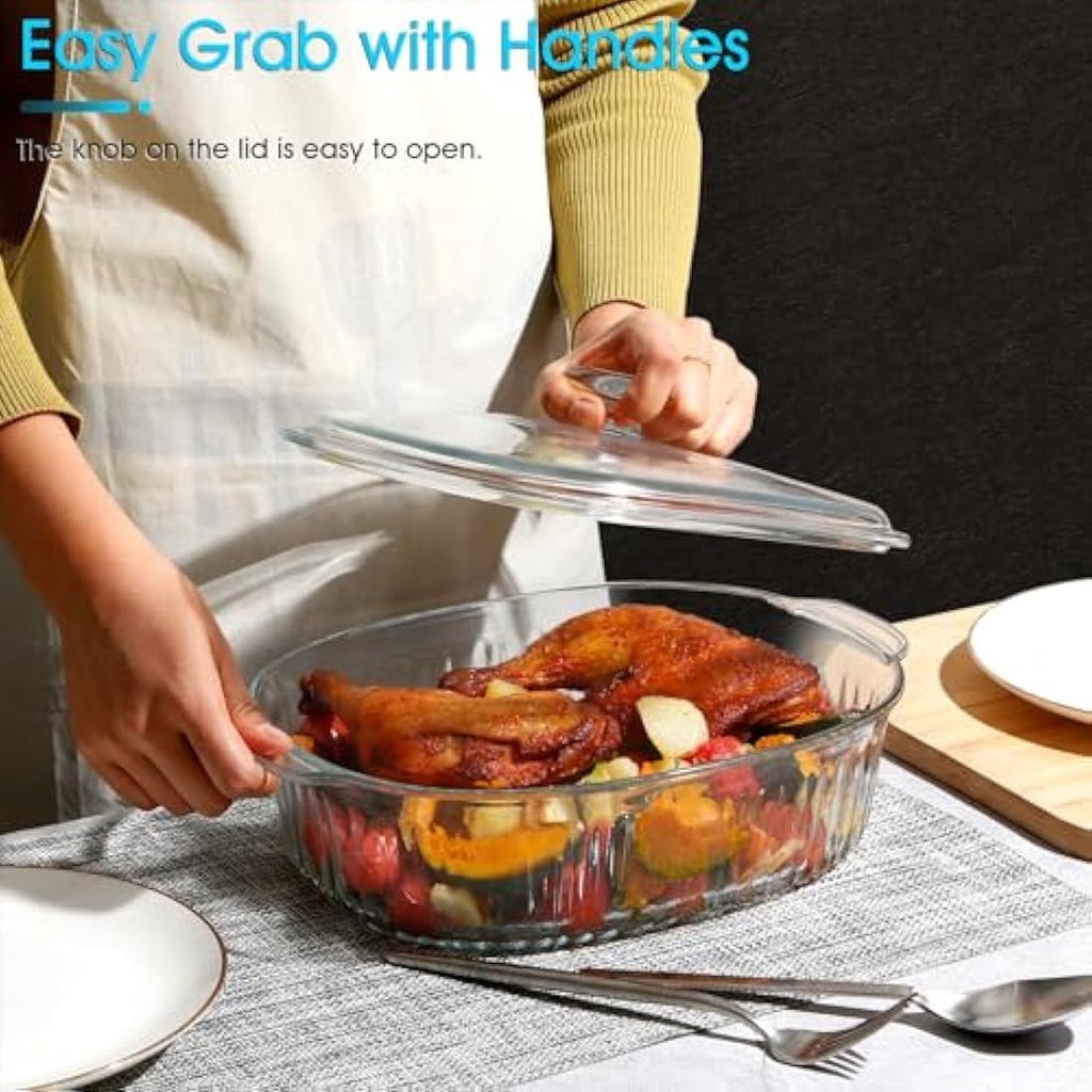 NUTRIUPS 3L Oval Glass Casserole Dish with Lid | Borosilicate Bakeware
