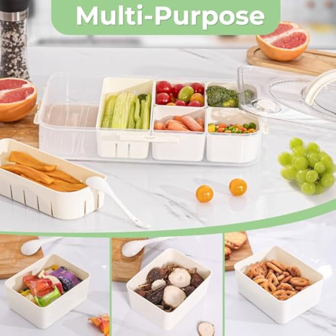 Luxear Snackle Box: 2-Pack Divided Snack Tray with Handle and Lid