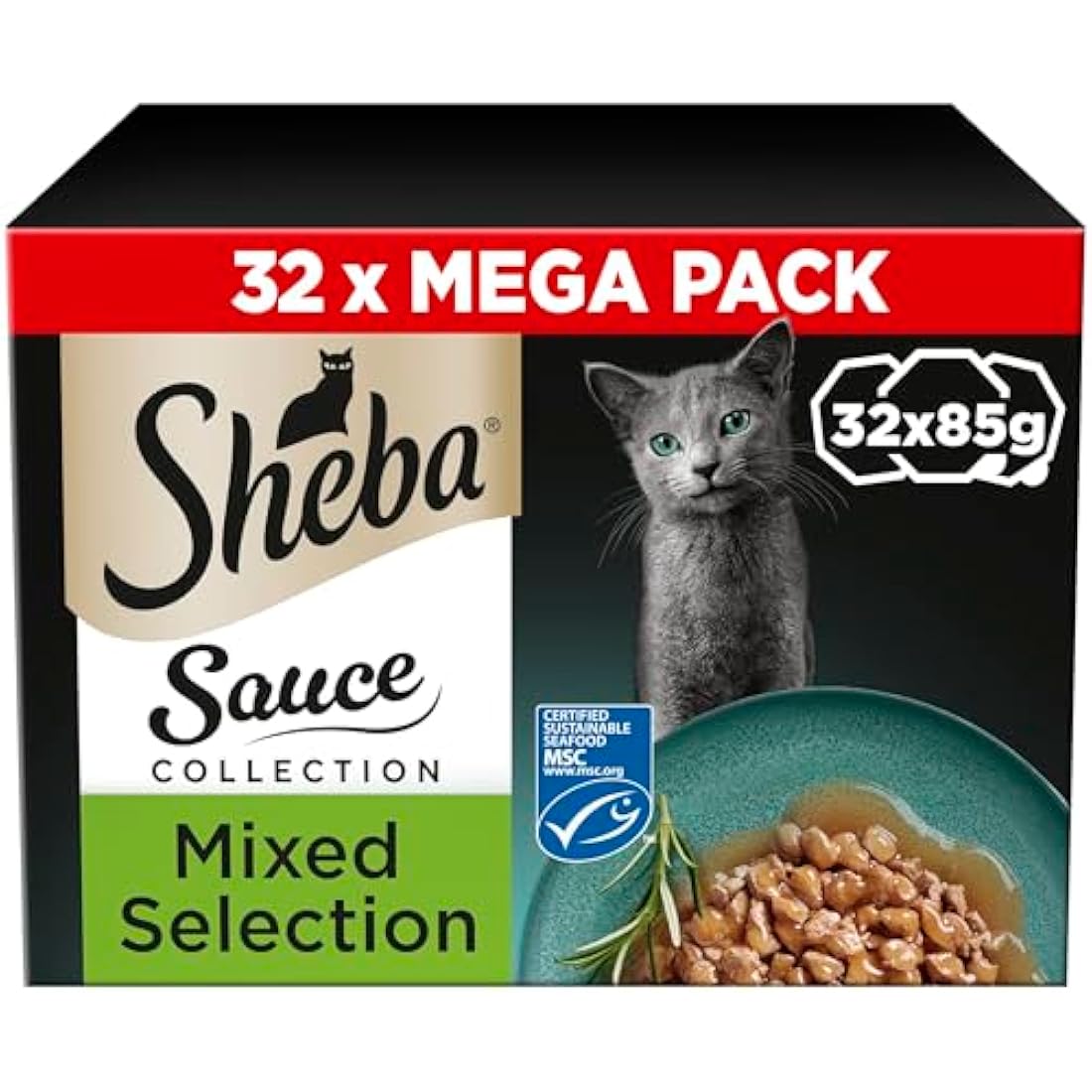Sheba Sauce Lover Wet Cat Food Trays Mixed Collection – 32 x 85g