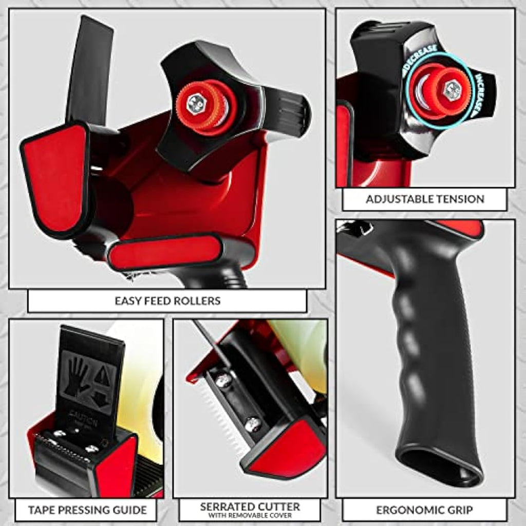 Deco Express Packing Tape Dispenser Gun with 6 Heavy Duty Rolls