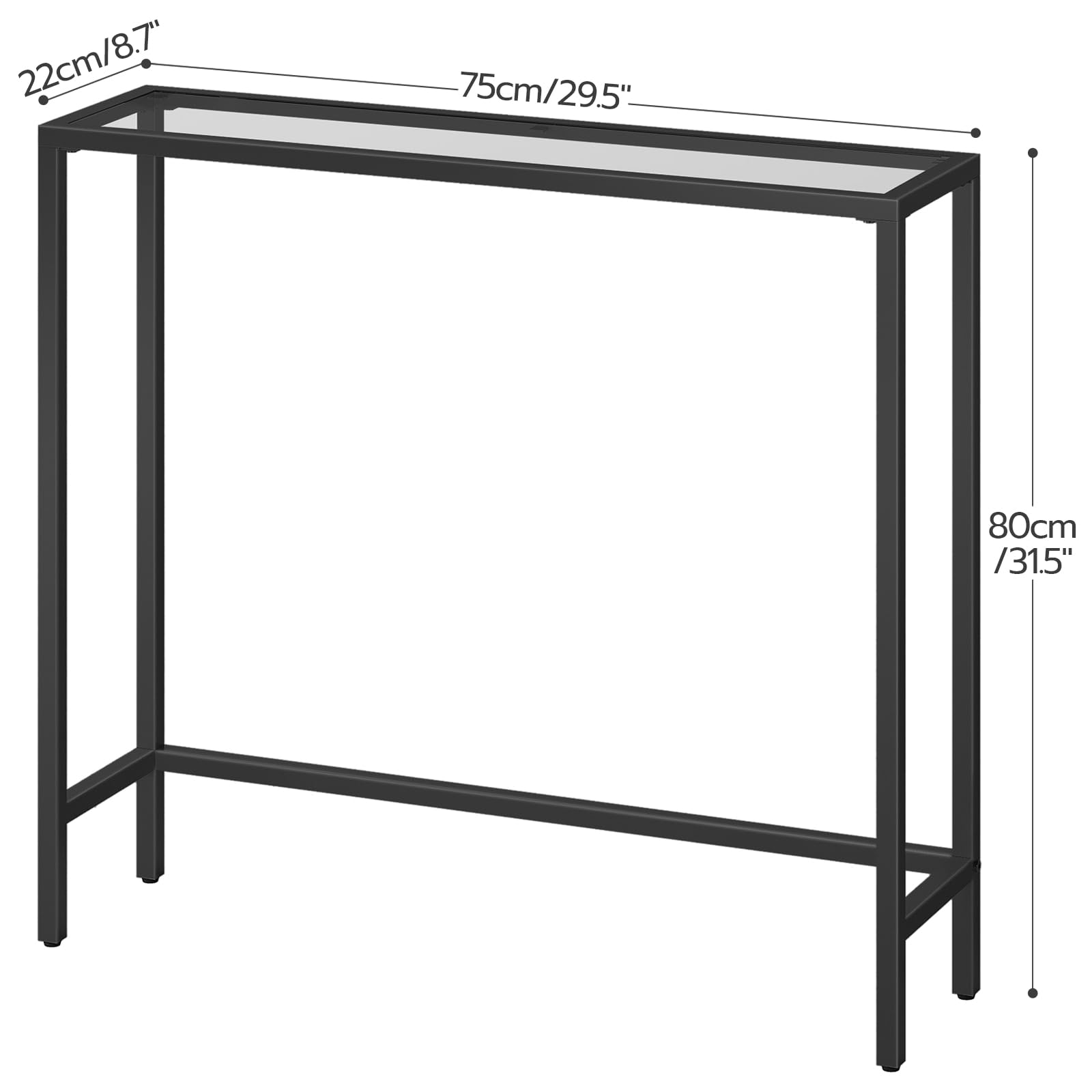 HOOBRO Slim Console Table | Tempered Glass & Metal Hallway Sofa Table